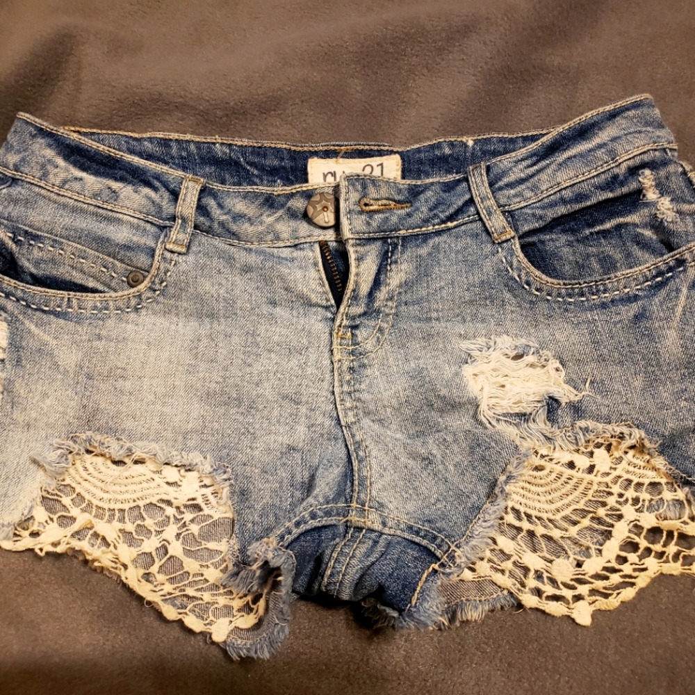 Rue 21 Distressed Lace Sexy Short Shorts, 1/2